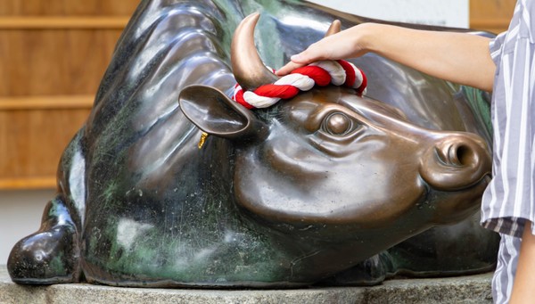 A statue of a divine bull at the Dazaifu Tenmangu shrine